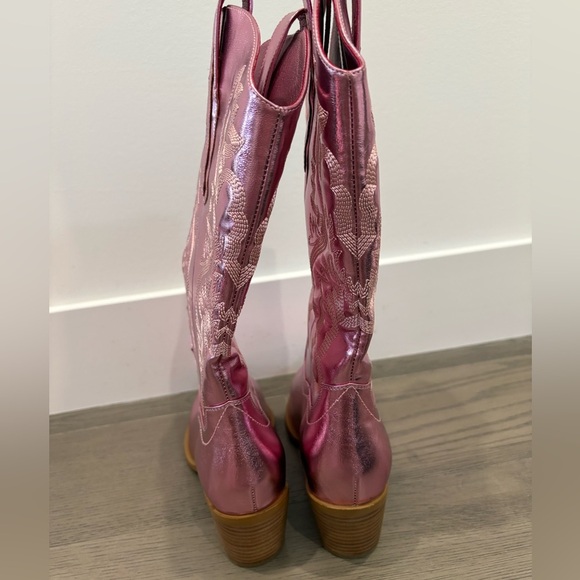 Pink Metallic Cowgirl Western Cowboy Chunky Heeled Boots‎ Size 9 - Picture 5 of 13
